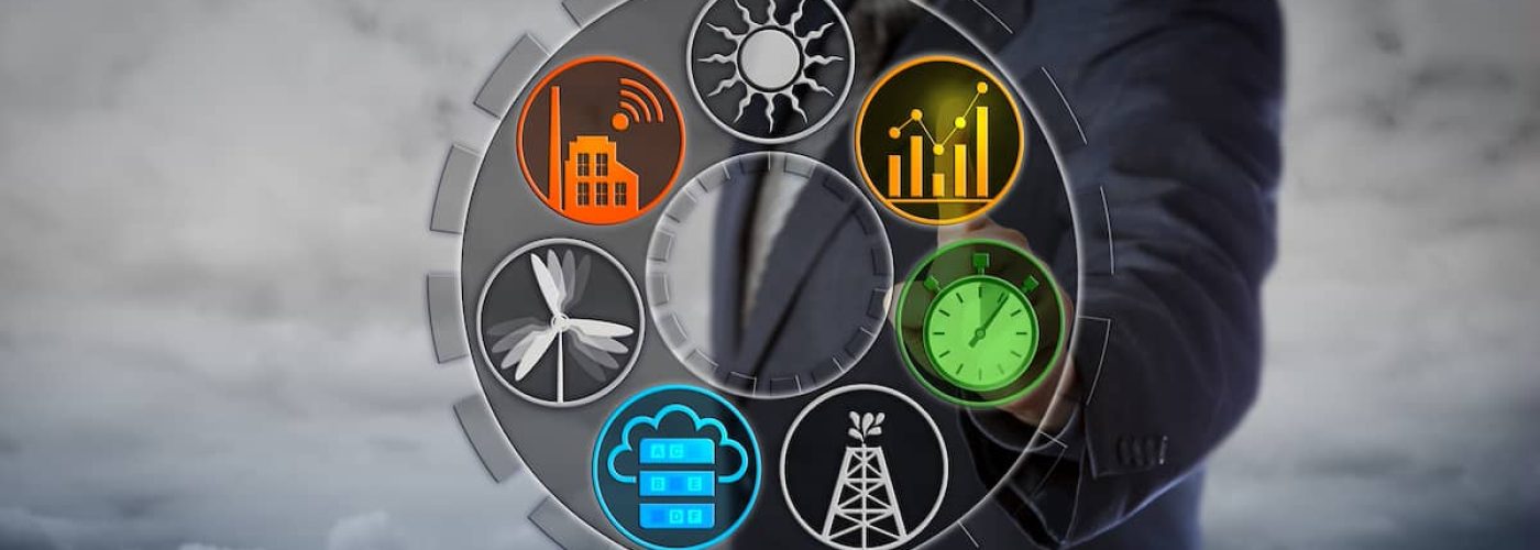Blue chip control center operator monitoring power network applications. Smart industry concept for energy accounting, cloud based power management system, energy efficiency, and real time data.